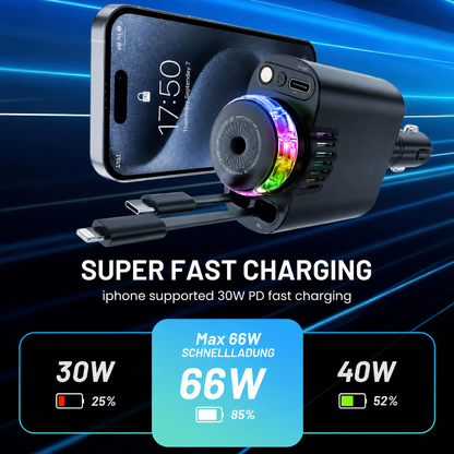 5 in 1 Smart Car Charger with Fast Charging & Retractable Cables | Free UAE Shipping