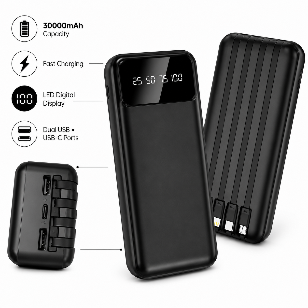 30000mAh Fast Charging Power Bank with LED Display | Free UAE Shipping